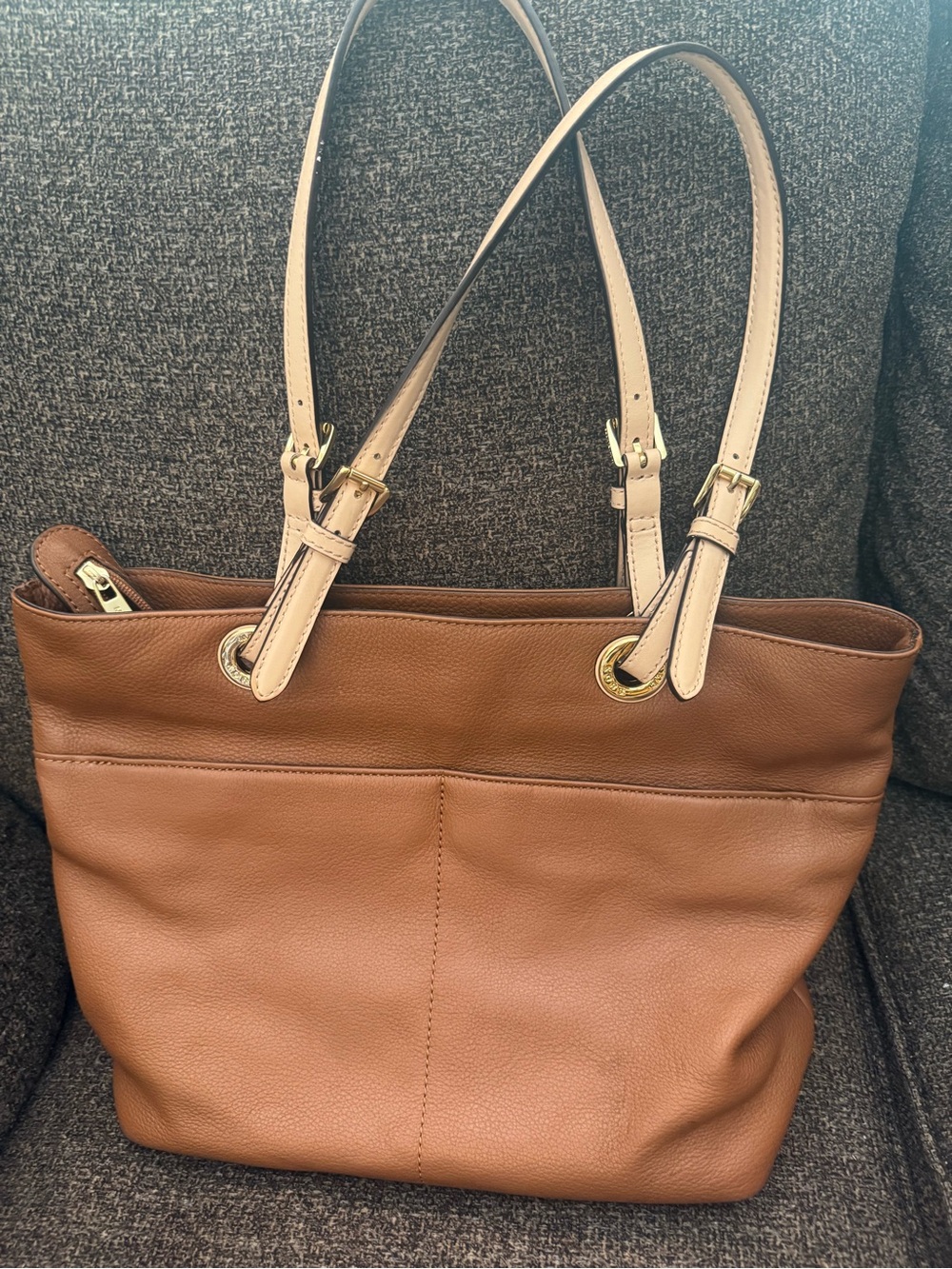 Michael Kors Brown Leather Tote with Pale Pink Straps - Picture 3 of 3